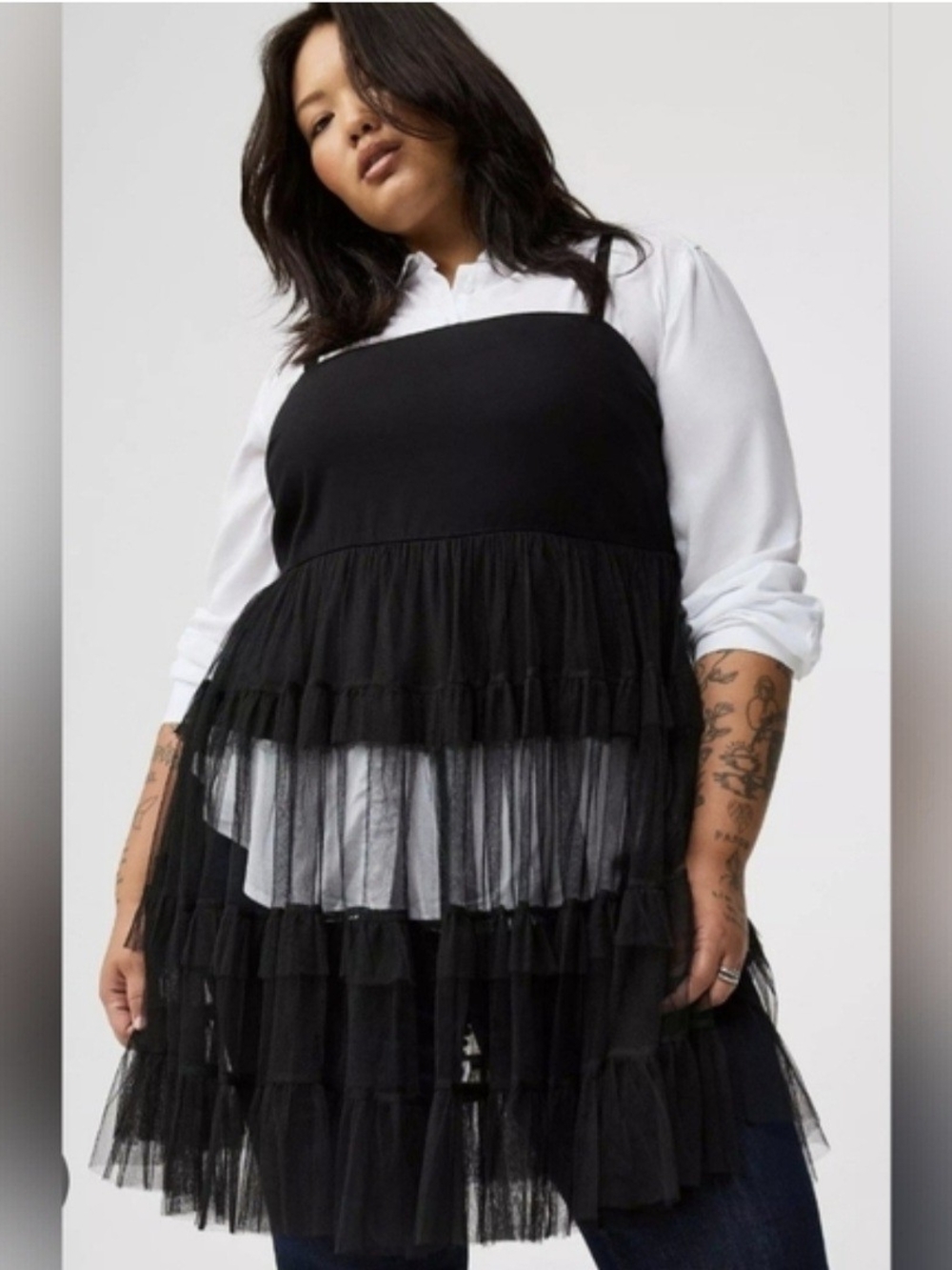 torrid Black Tiered Tulle Tunic Top